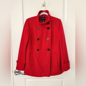George Red Wool Pea Coat classic Double Breasted lined size Medium